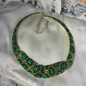 Vibrant Green and Black Rhinestone Choker Necklace